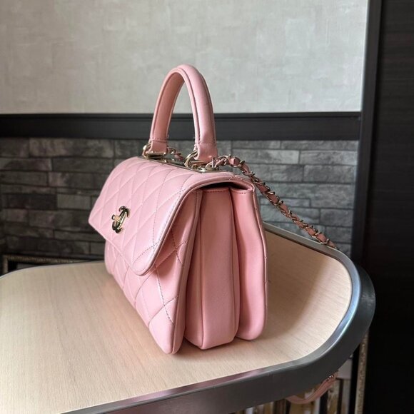 Authentic CHANEL Trendy Lambskin Quilted Small CC Dual Handle Flap Bag Pink Tote - Picture 6 of 13